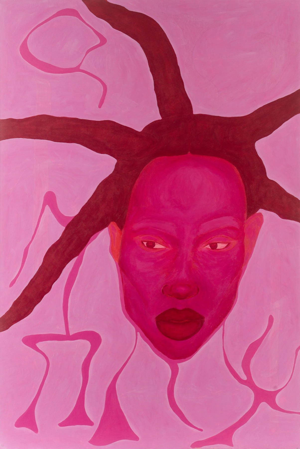 Editorial detail of Something Borrowed, a pink portrait painting by Mukisa